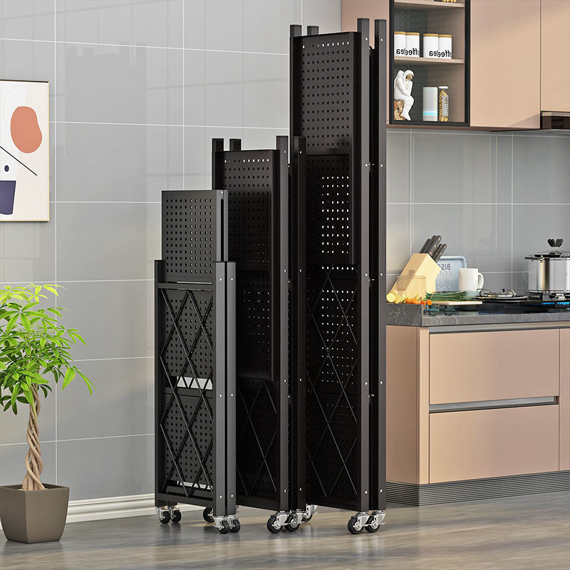 5 Tier -Metall -Faltbarlager -Rack mit Rädern, Metallregal -Organizer -Display -Rack für Balkonküche, schlanker Speicherregal