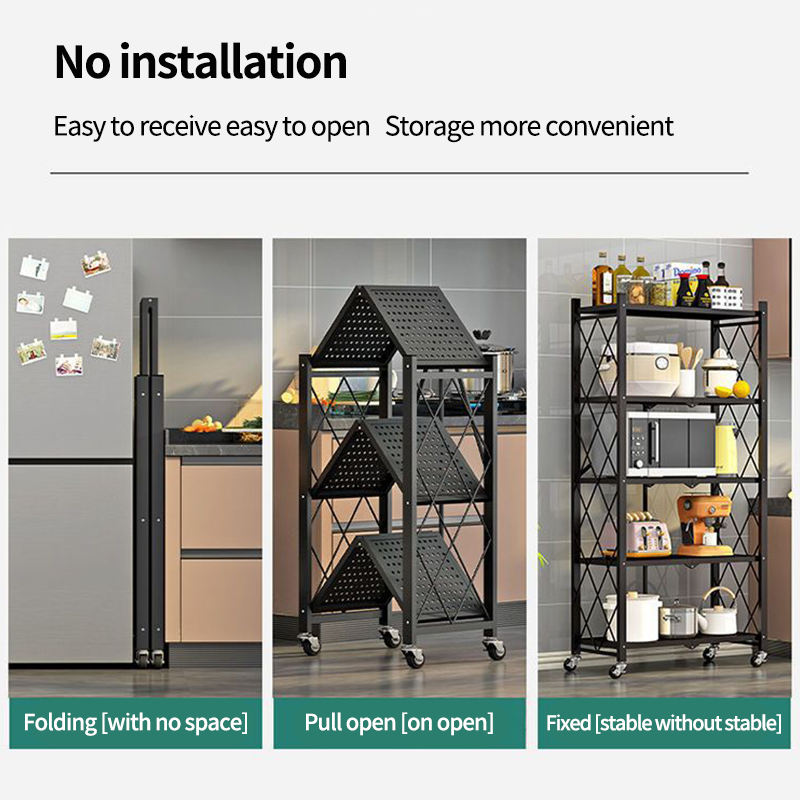 5 Tier -Metall -Faltbarlager -Rack mit Rädern, Metallregal -Organizer -Display -Rack für Balkonküche, schlanker Speicherregal