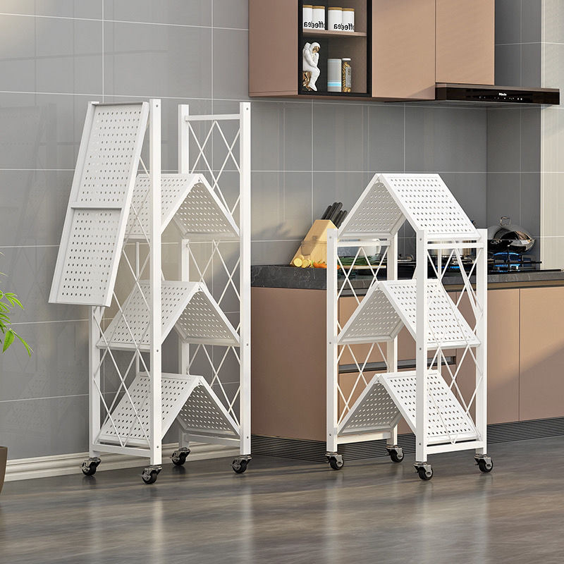 5 Tier -Metall -Faltbarlager -Rack mit Rädern, Metallregal -Organizer -Display -Rack für Balkonküche, schlanker Speicherregal