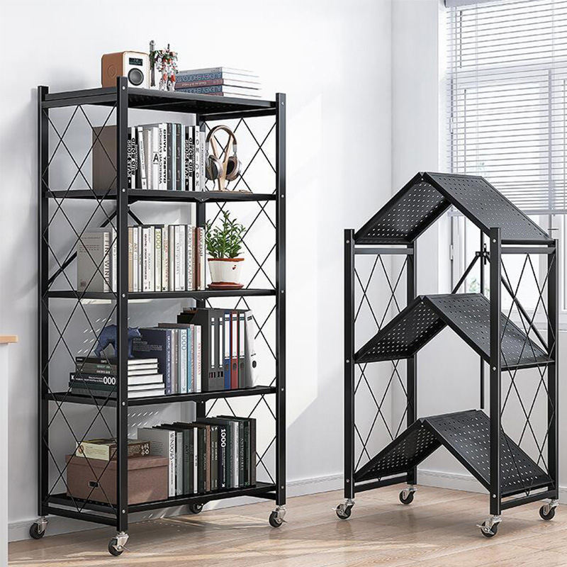 5 Tier -Metall -Faltbarlager -Rack mit Rädern, Metallregal -Organizer -Display -Rack für Balkonküche, schlanker Speicherregal